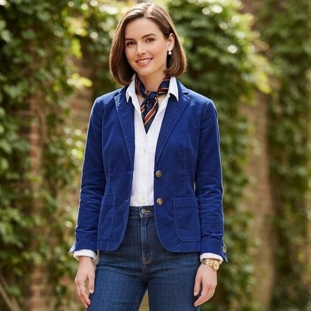 Eddie Bauer Corduroy Blazer Womens 8 Blue Jacket Academia Preppy Hipster Coastal